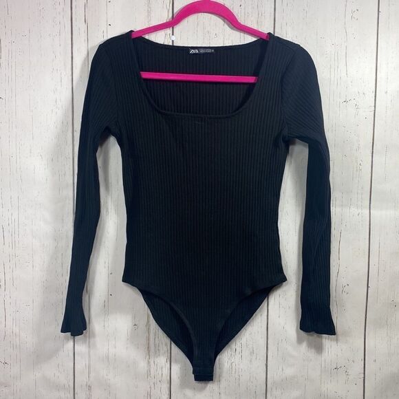 Zara Womens Black Long Sleeve Square Neck Bodysuit - Picture 5 of 11